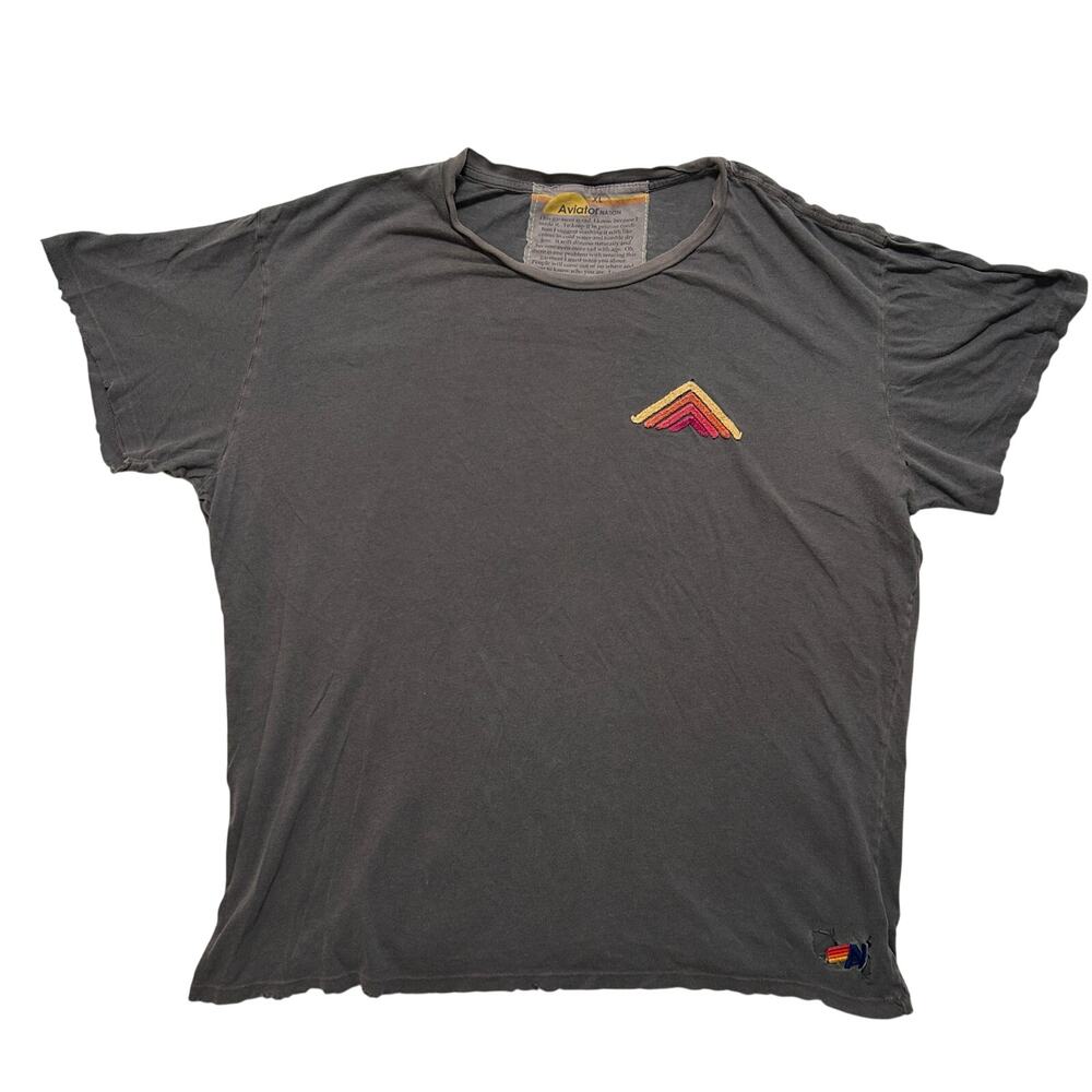 Aviator Nation Mountain Stripe Distressed Short Sleeve T-Shirt Gray Size XL